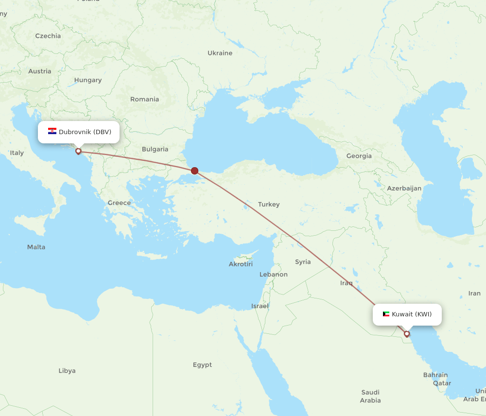 KWI-DBV flight routes