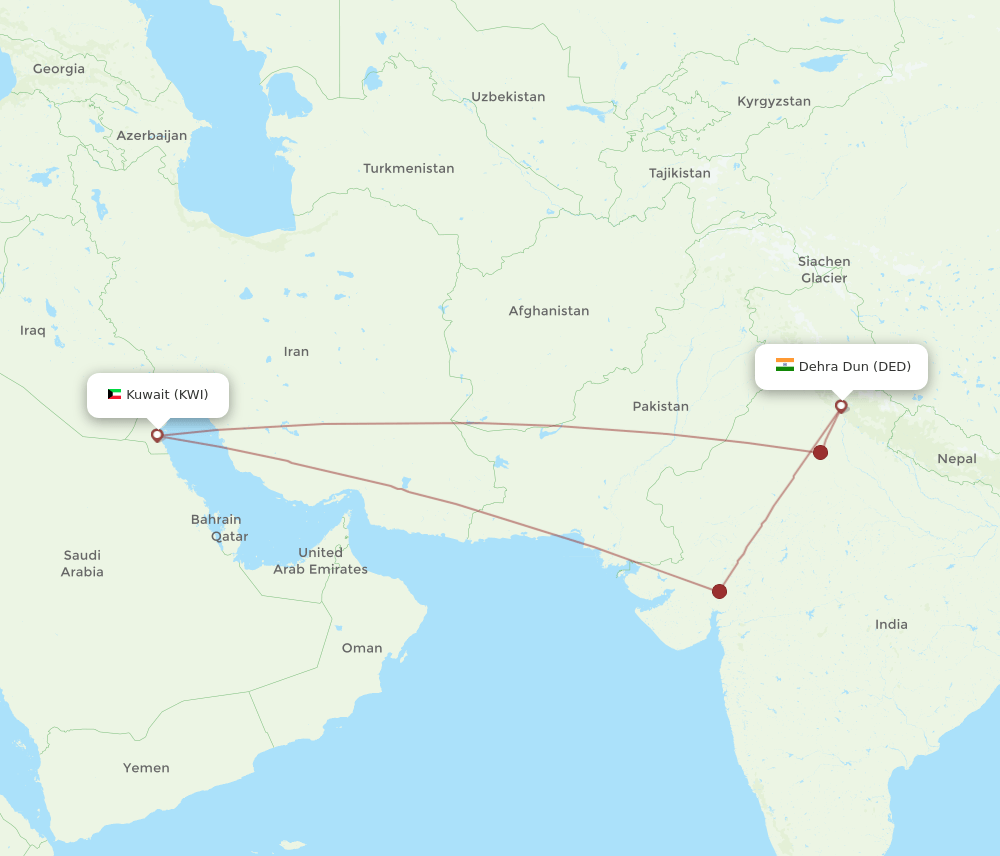 KWI-DED flight routes