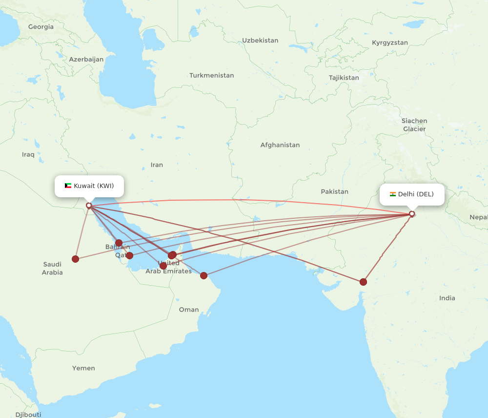 KWI to DEL flights and routes map