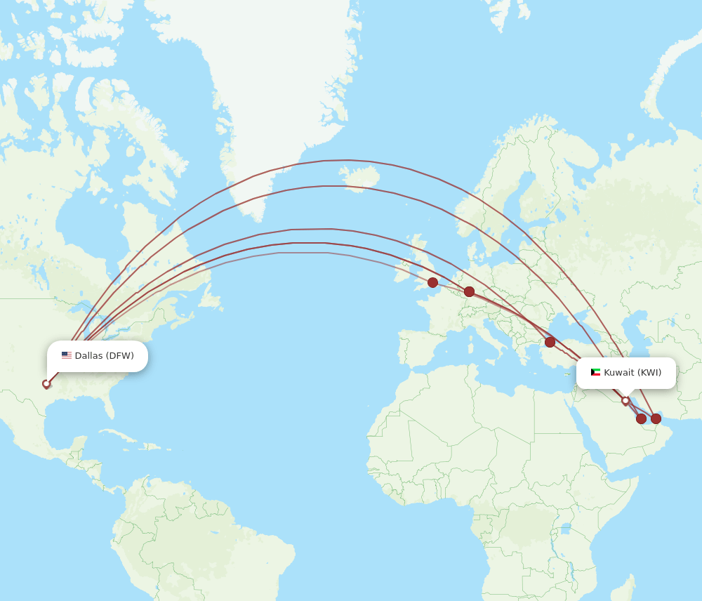 KWI-DFW flight routes