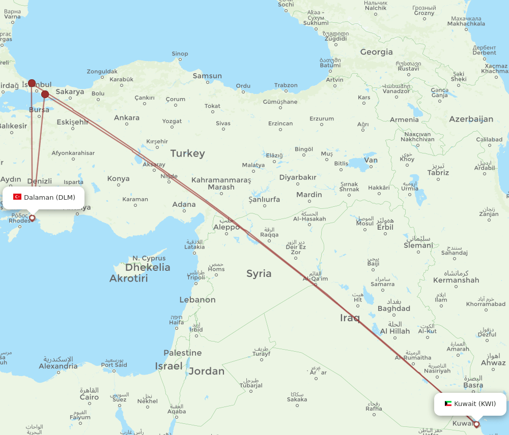 KWI-DLM flight routes