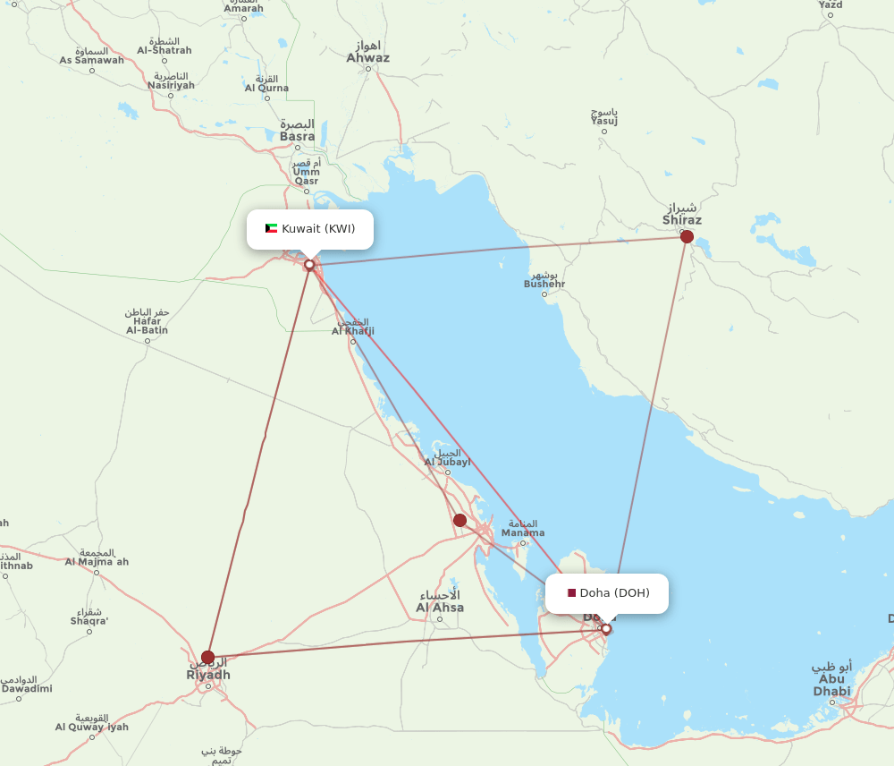 KWI-DOH flight routes