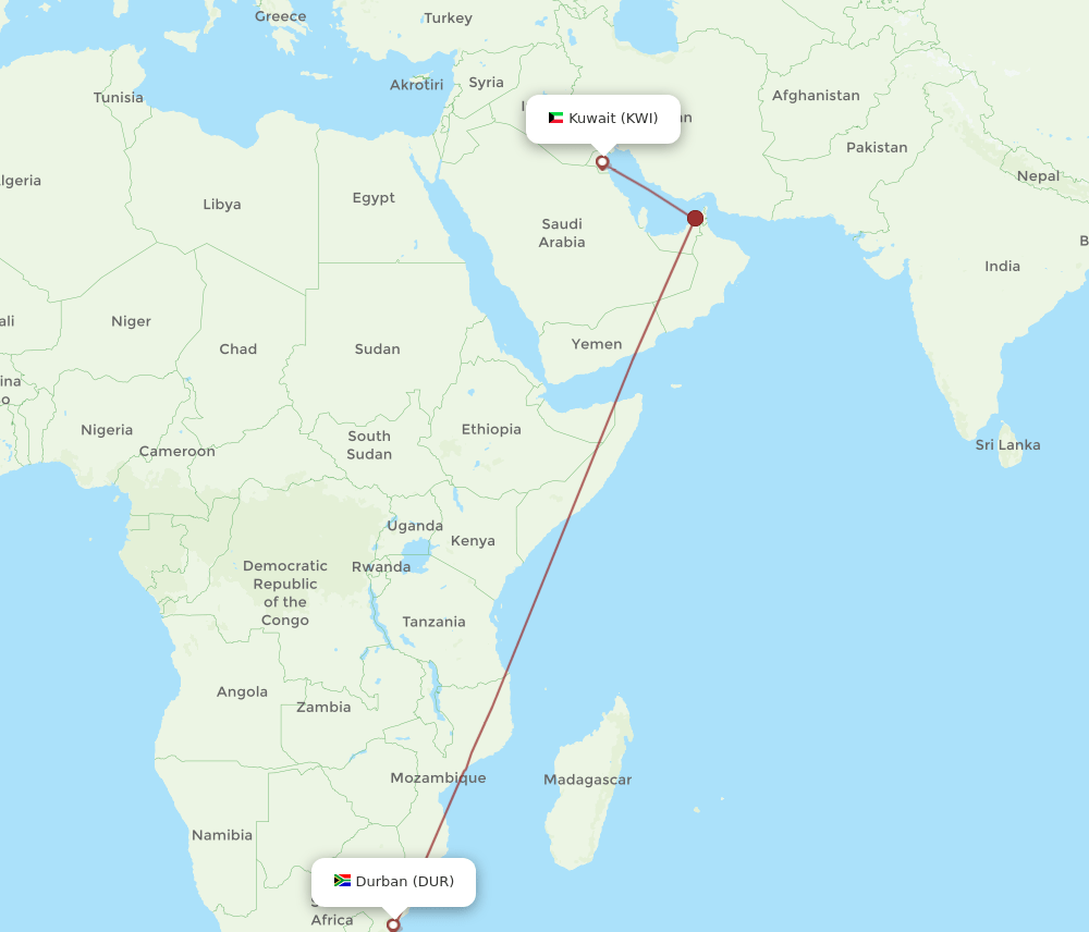 KWI-DUR flight routes
