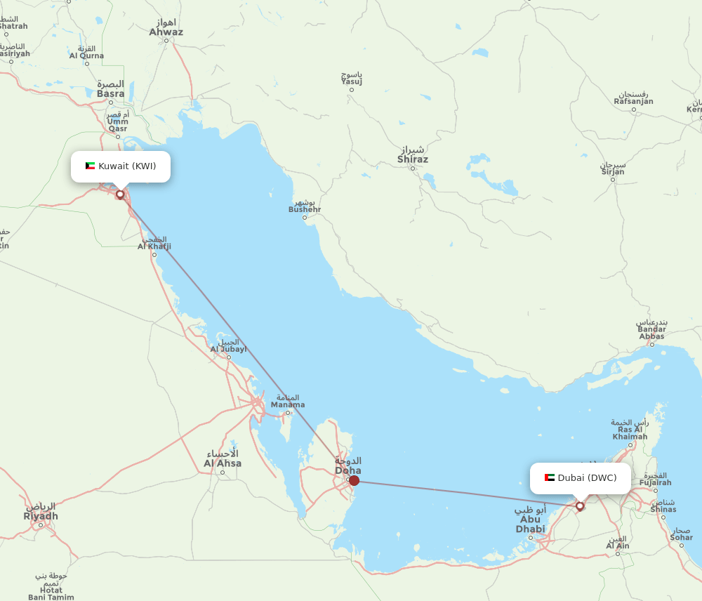 KWI to DWC flights and routes map