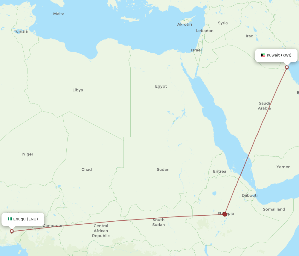 KWI-ENU flight routes