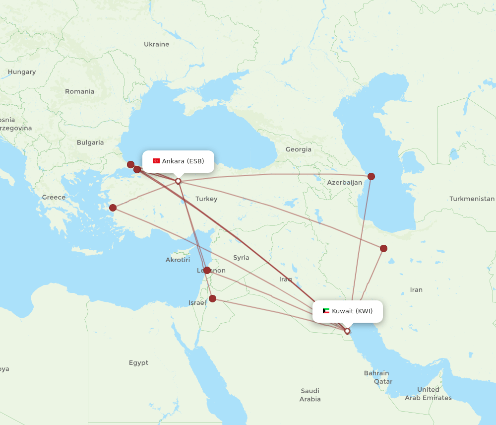 KWI-ESB flight routes