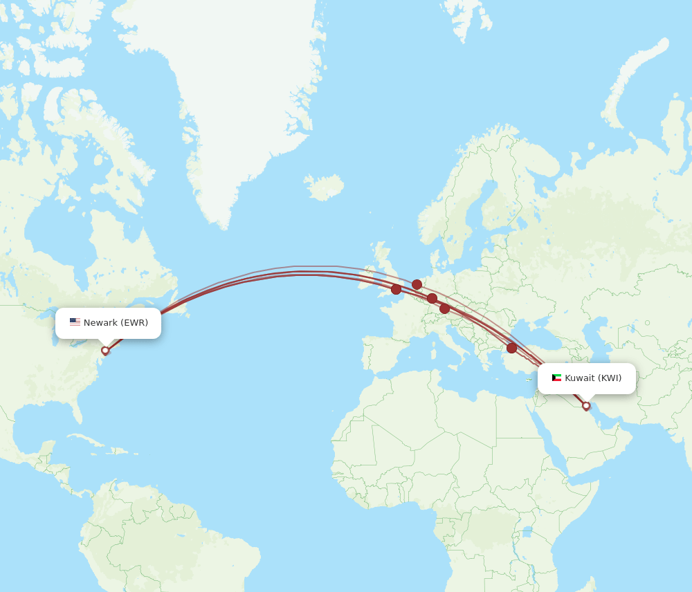 KWI-EWR flight routes