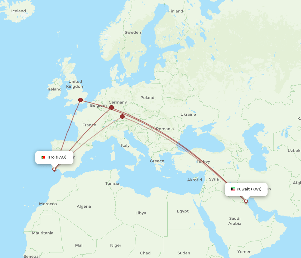 KWI to FAO flights and routes map