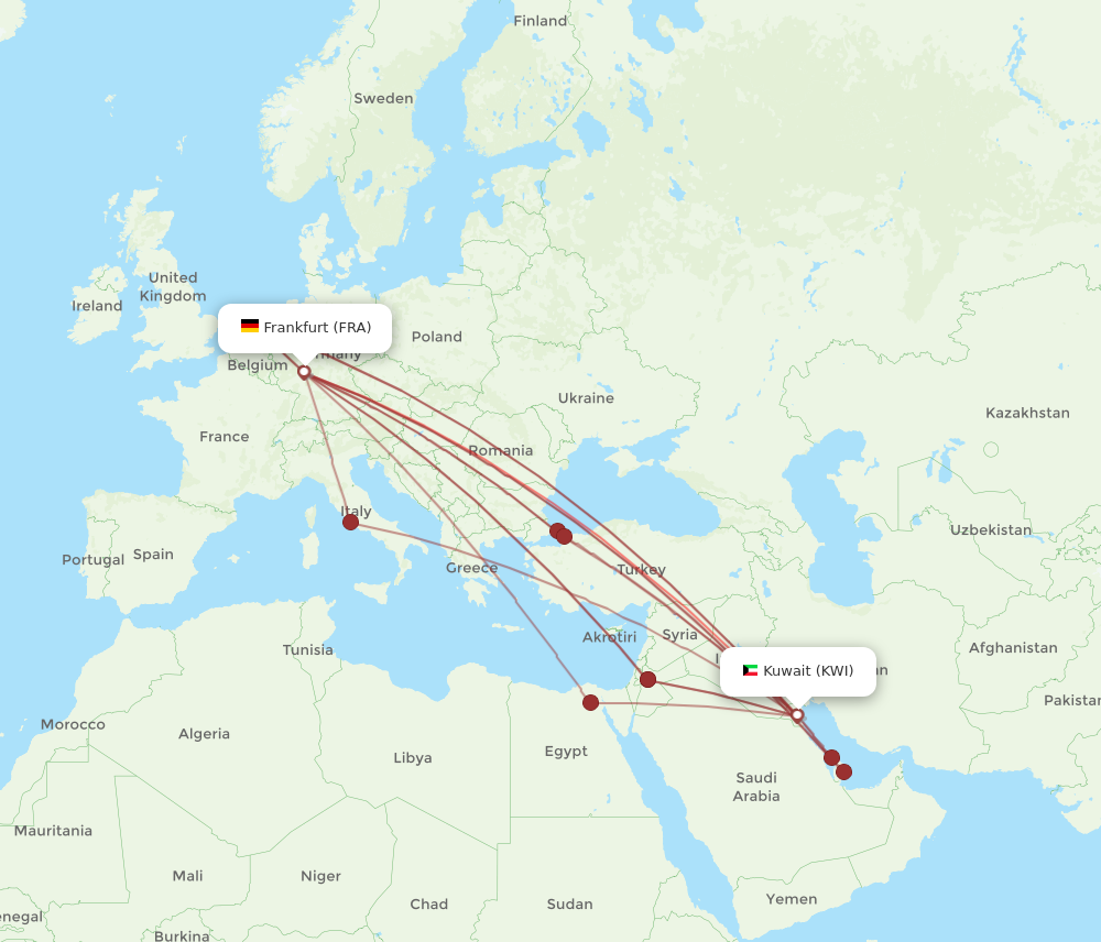 KWI to FRA flights and routes map