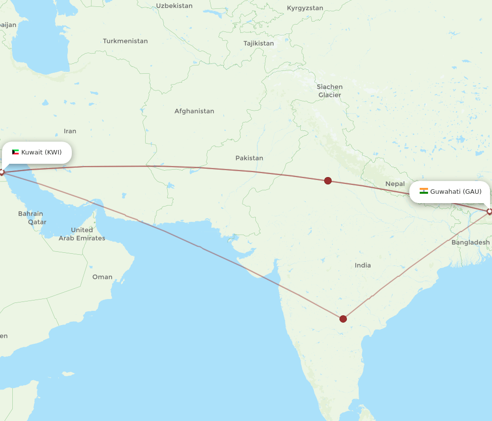 KWI to GAU flights and routes map