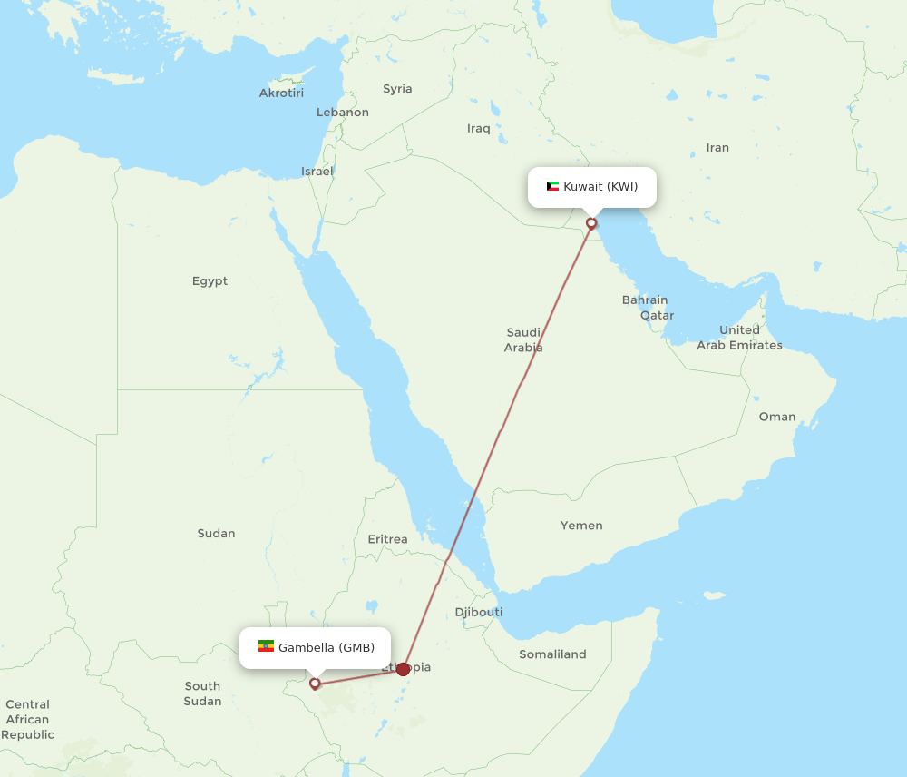 KWI-GMB flight routes