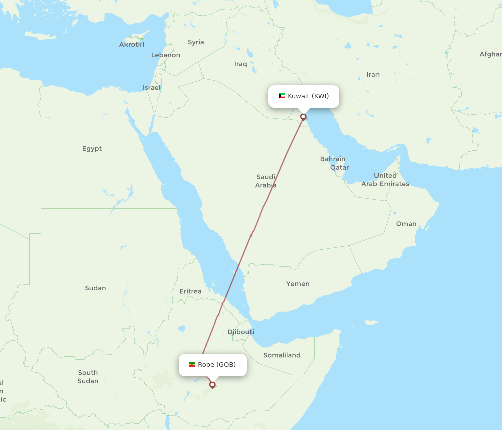 KWI-GOB flight routes