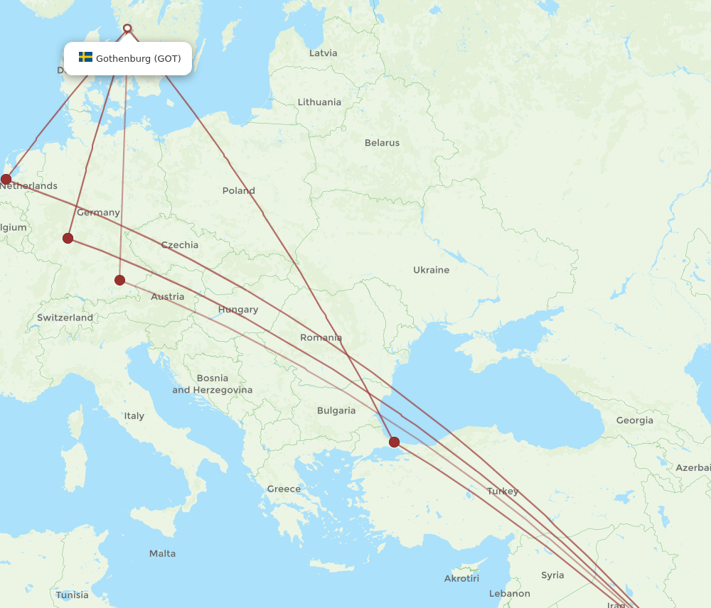 KWI to GOT flights and routes map