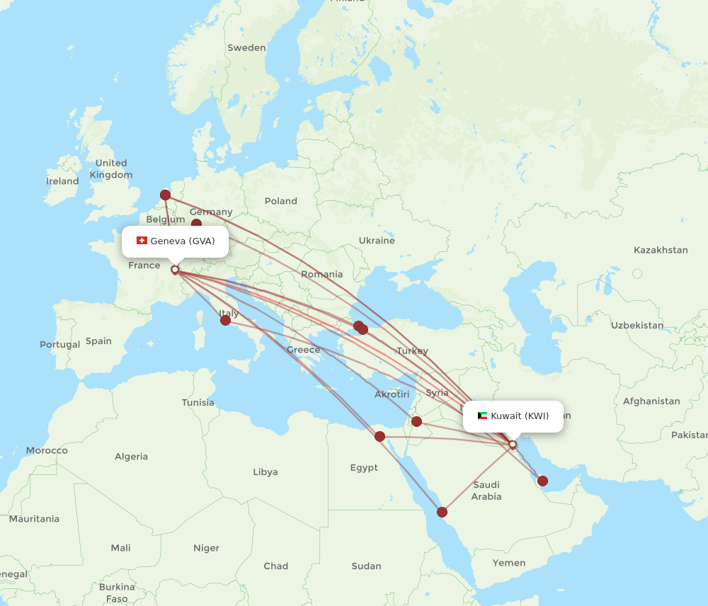 KWI-GVA flight routes