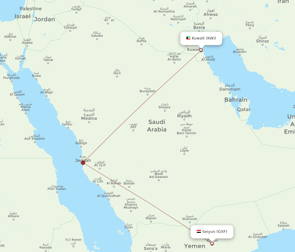 KWI-GXF flight routes