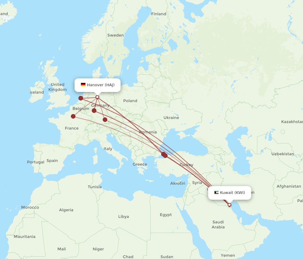 KWI-HAJ flight routes