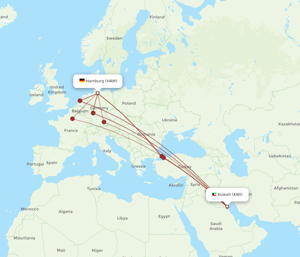 KWI-HAM flight routes