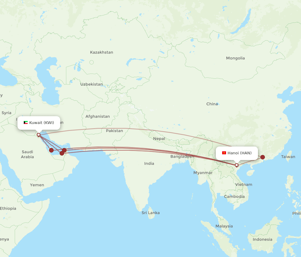 KWI-HAN flight routes