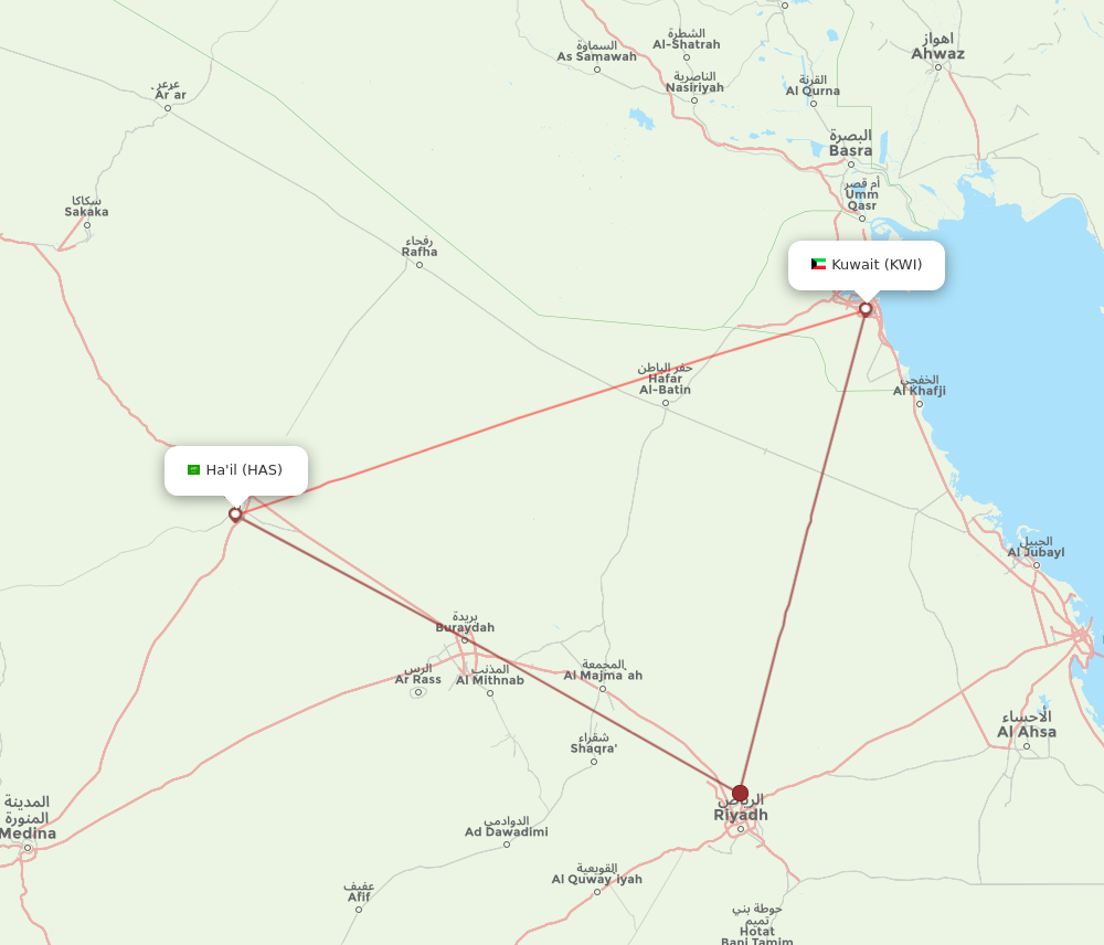 KWI to HAS flights and routes map