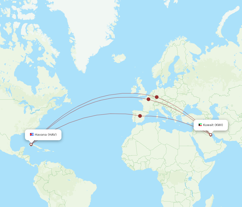KWI to HAV flights and routes map