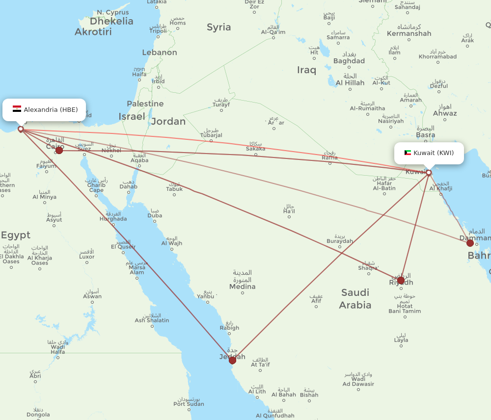 KWI to HBE flights and routes map