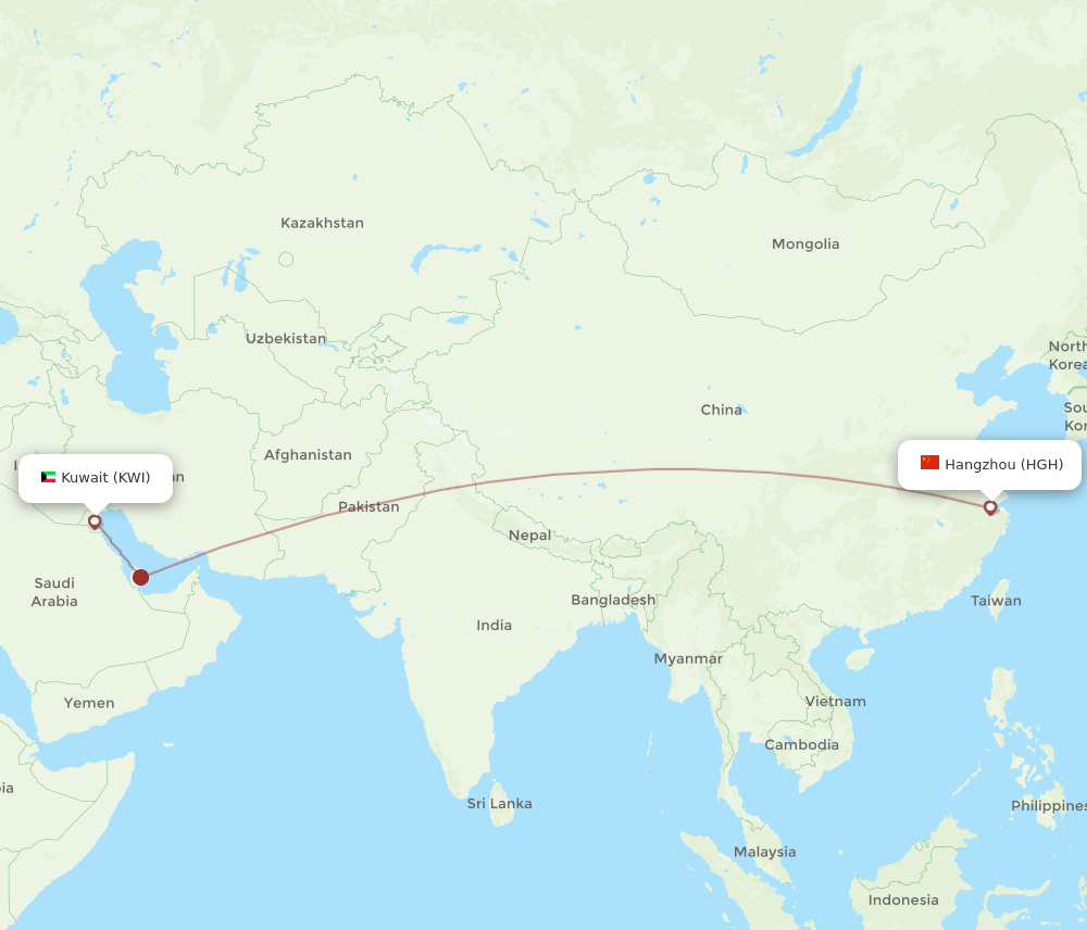 KWI-HGH flight routes