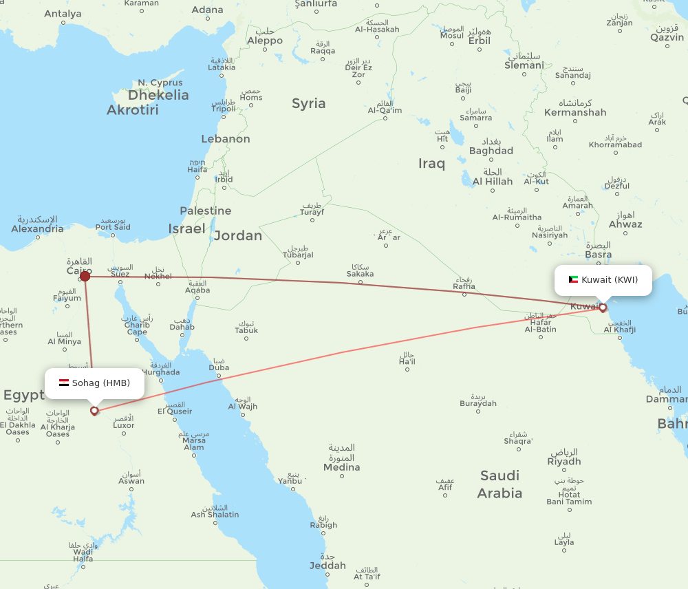 KWI-HMB flight routes