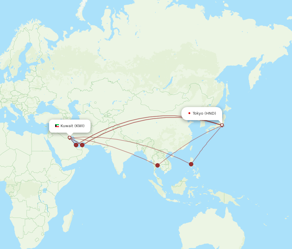 KWI-HND flight routes
