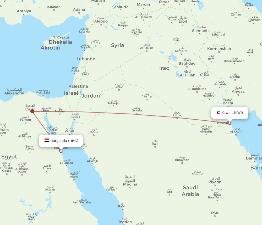 KWI-HRG flight routes