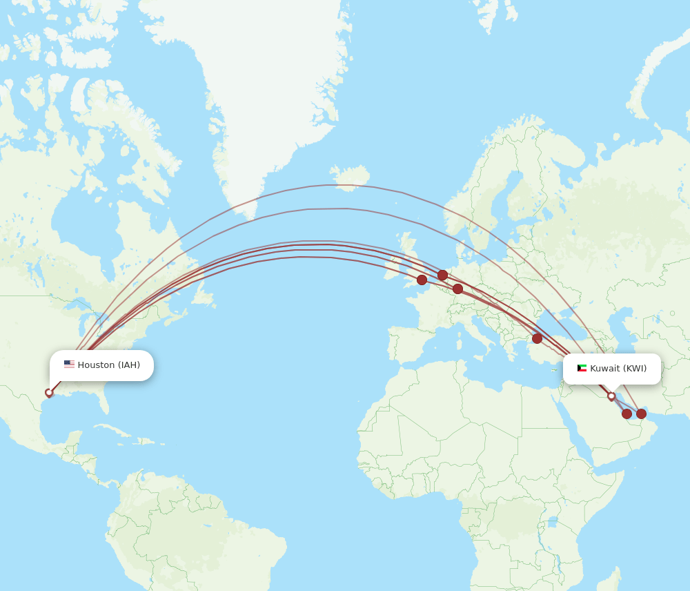 KWI-IAH flight routes