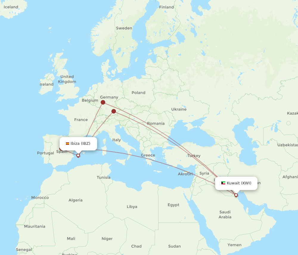 KWI-IBZ flight routes