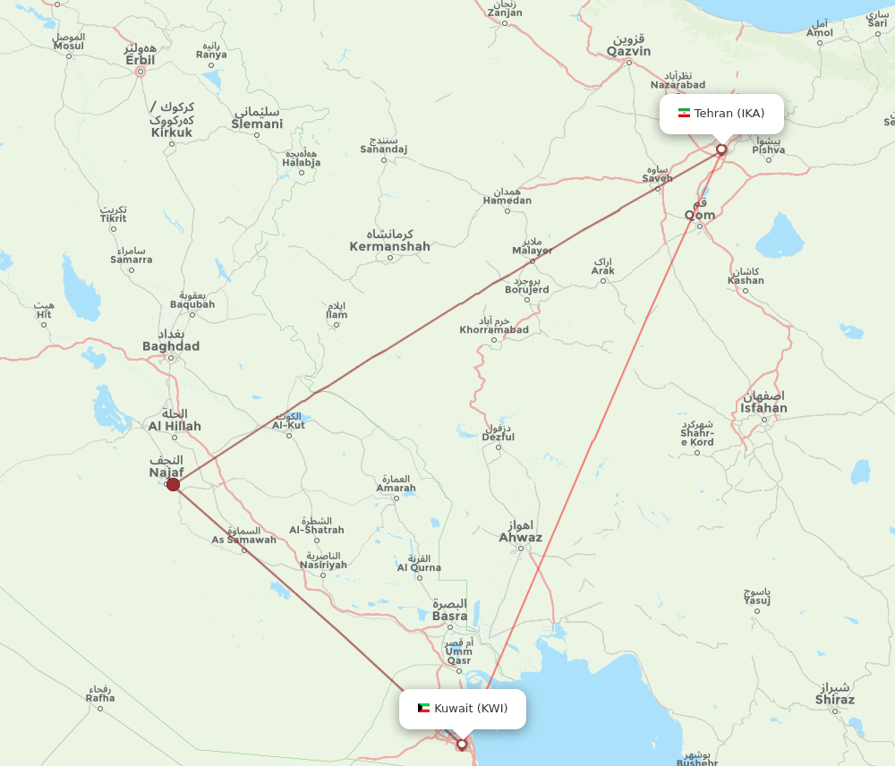 KWI to IKA flights and routes map
