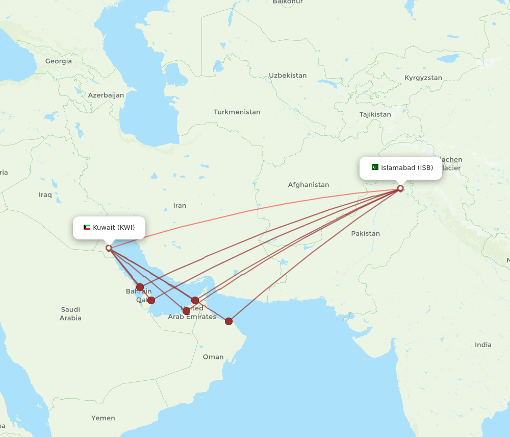 KWI to ISB flights and routes map