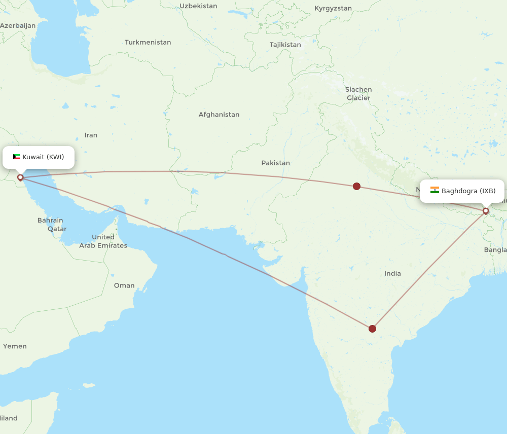 KWI-IXB flight routes