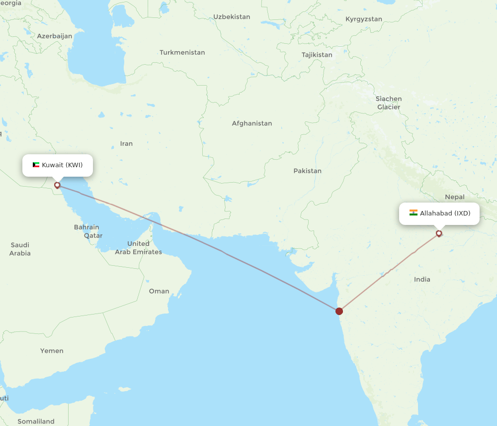KWI-IXD flight routes