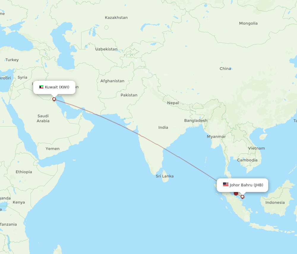KWI-JHB flight routes