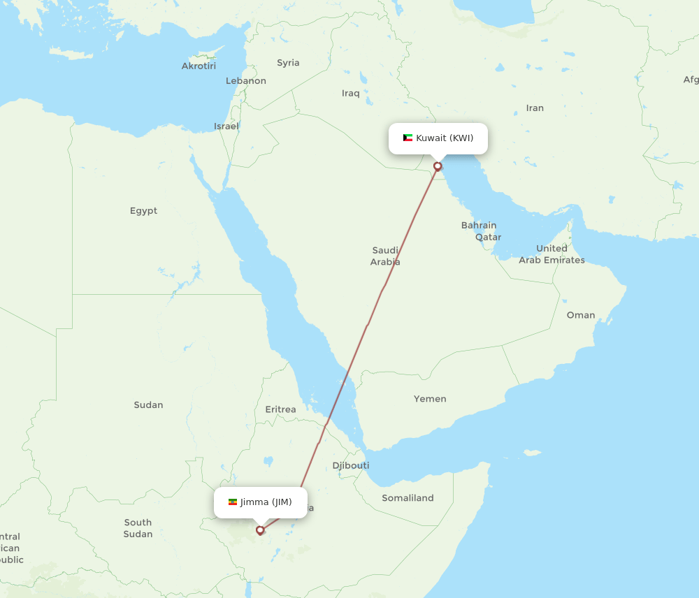 KWI to JIM flights and routes map