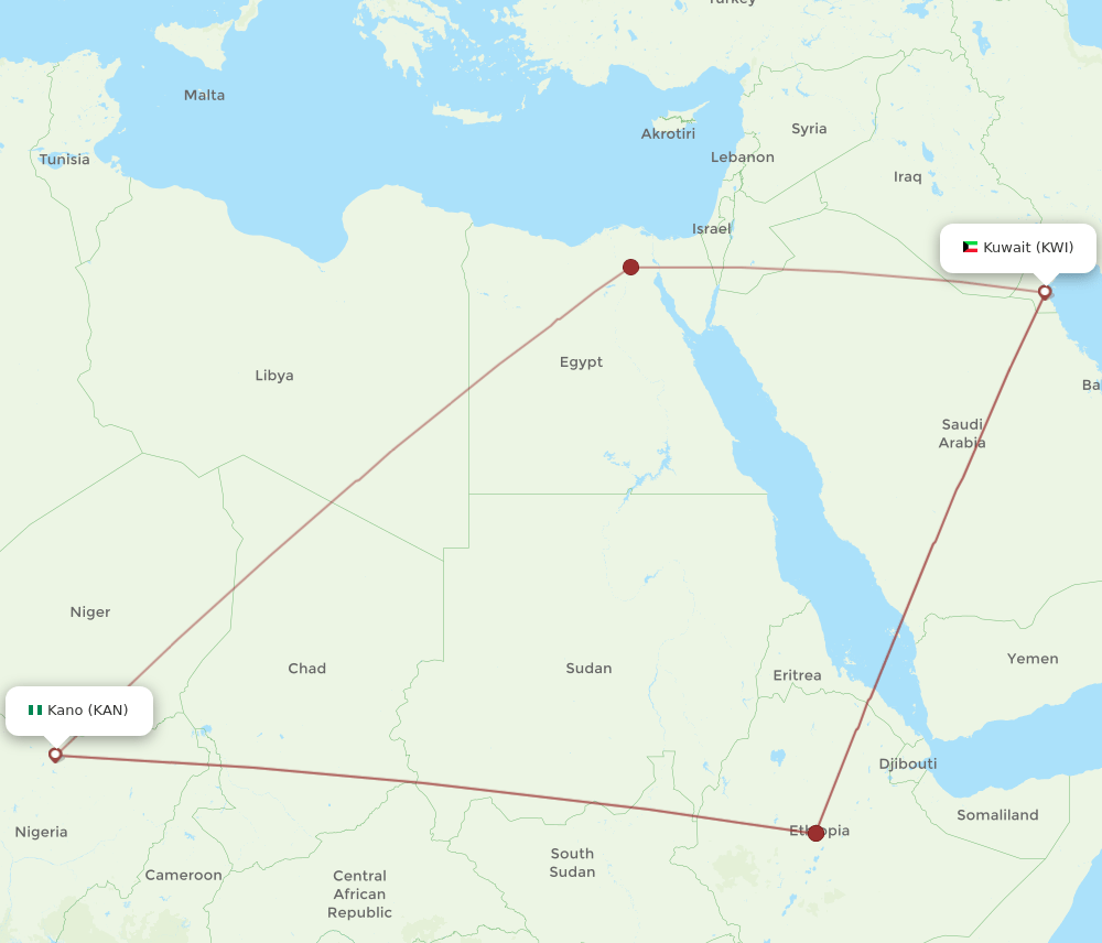 KWI-KAN flight routes