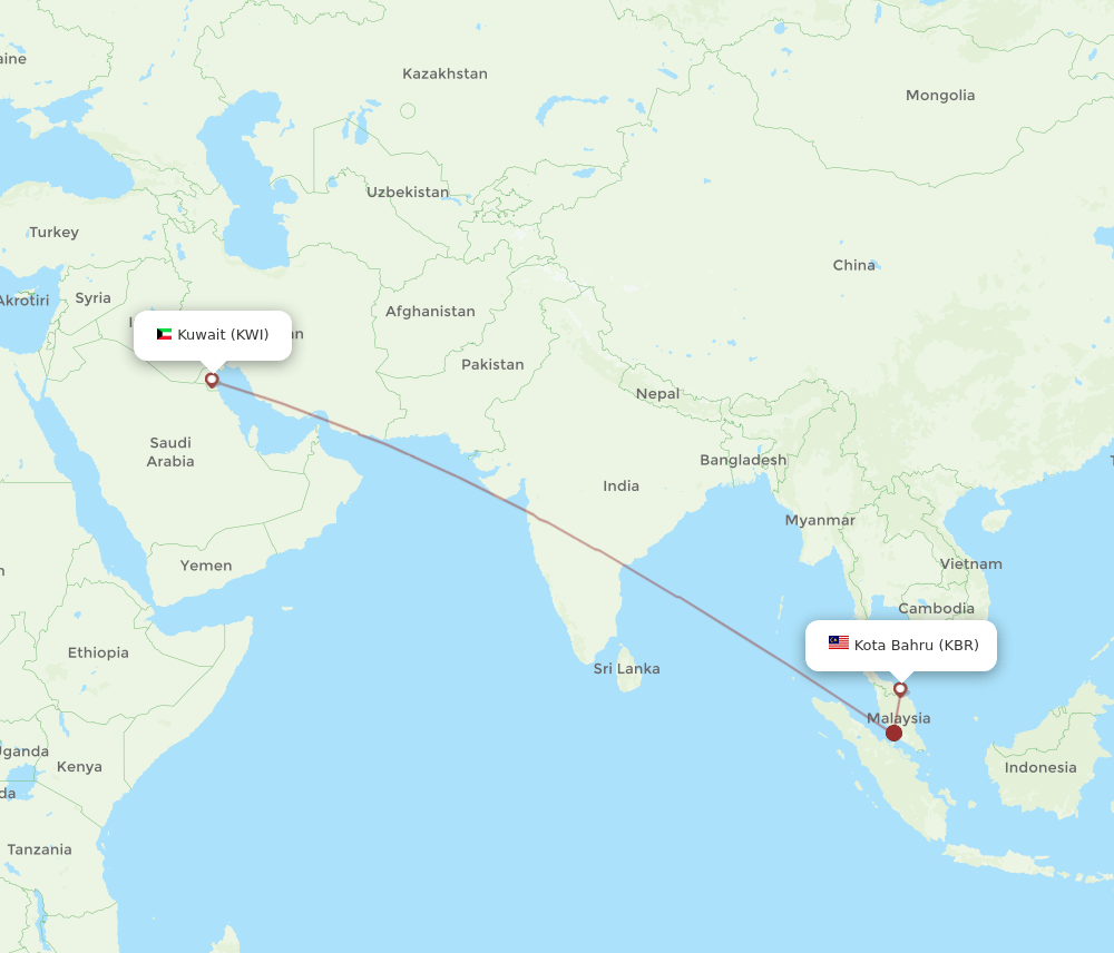 KWI-KBR flight routes