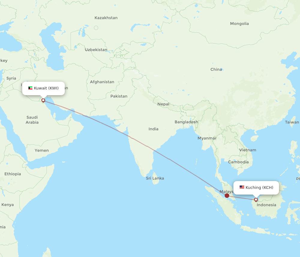 KWI-KCH flight routes