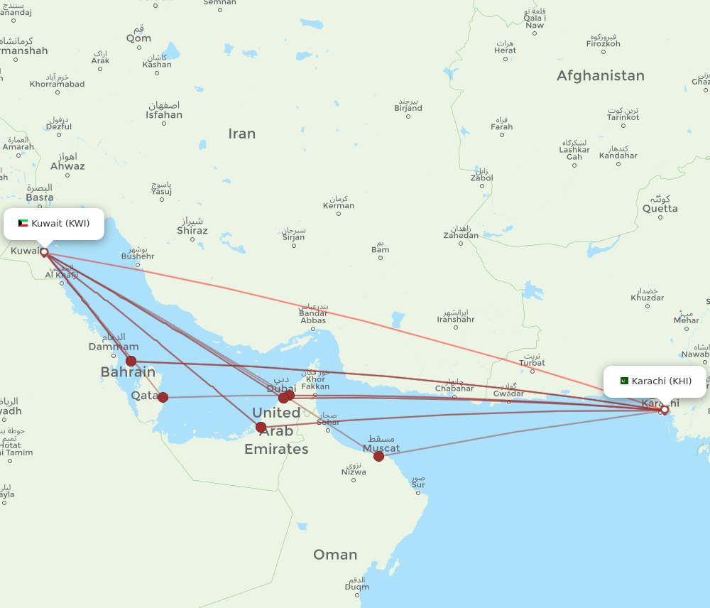 KWI-KHI flight routes