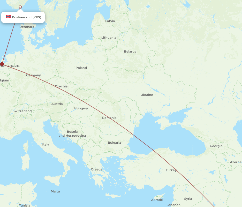 KWI-KRS flight routes