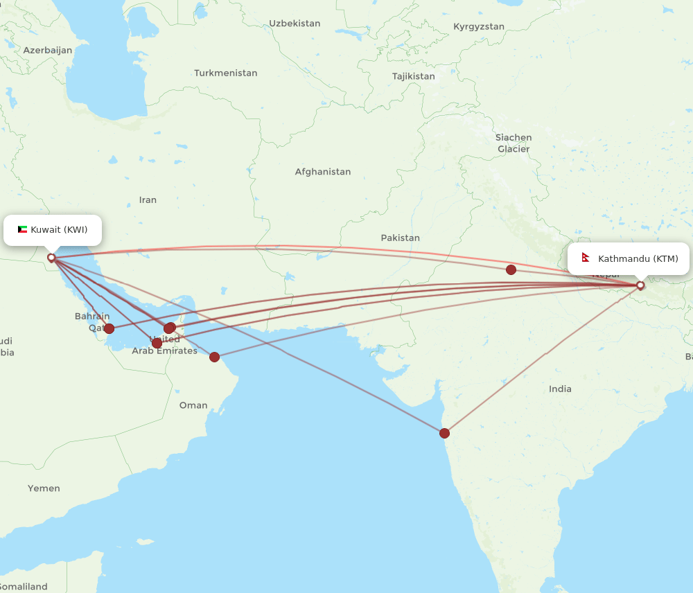KWI-KTM flight routes