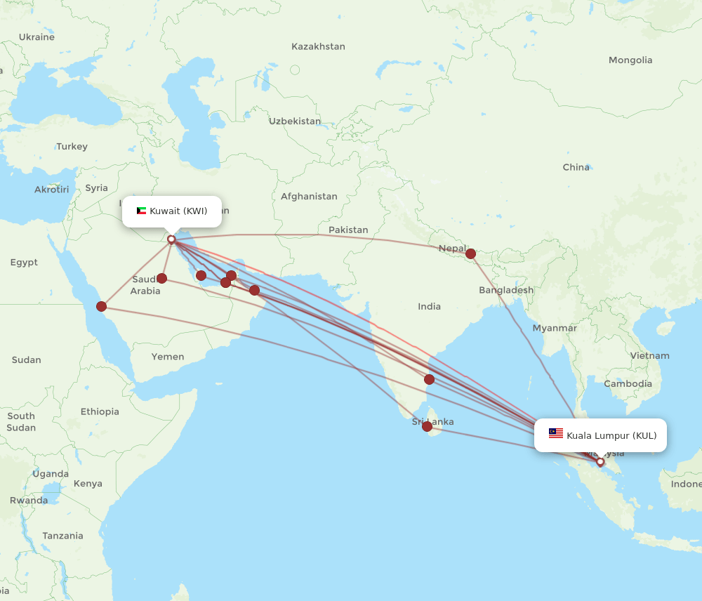KWI-KUL flight routes