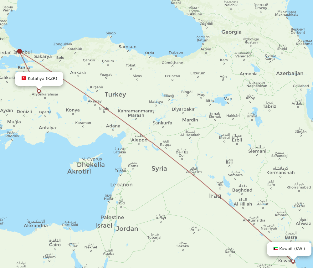 KWI-KZR flight routes