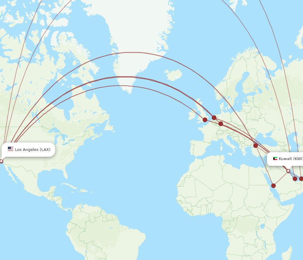 KWI-LAX flight routes