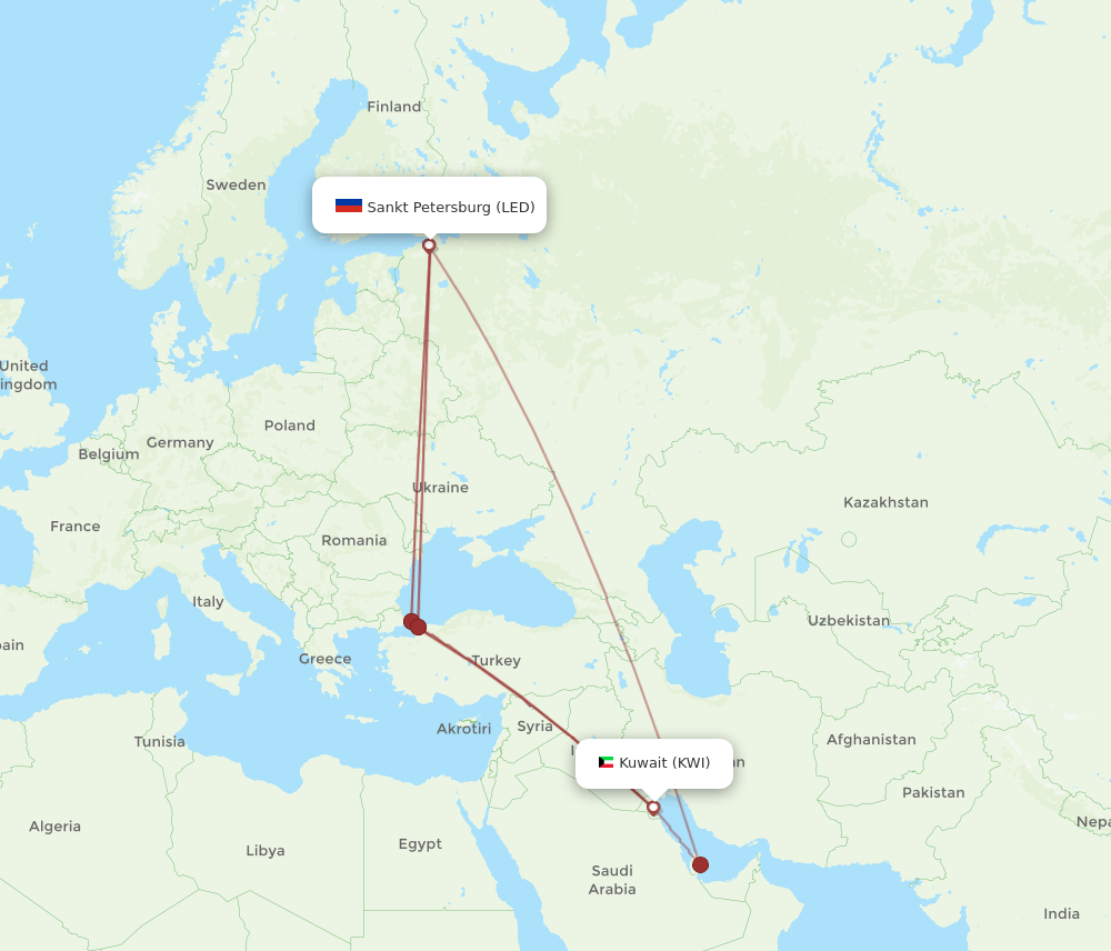 KWI-LED flight routes