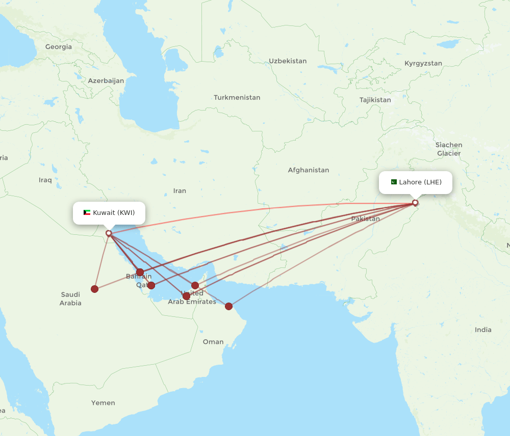 KWI-LHE flight routes