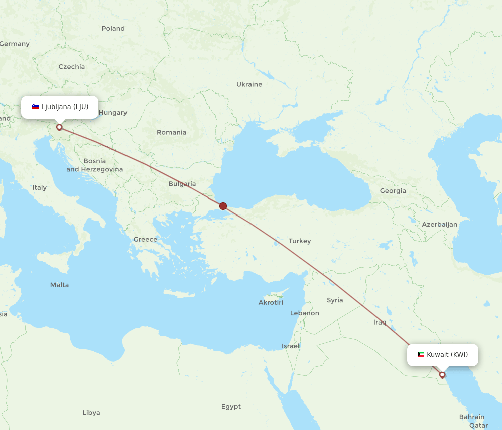 KWI to LJU flights and routes map