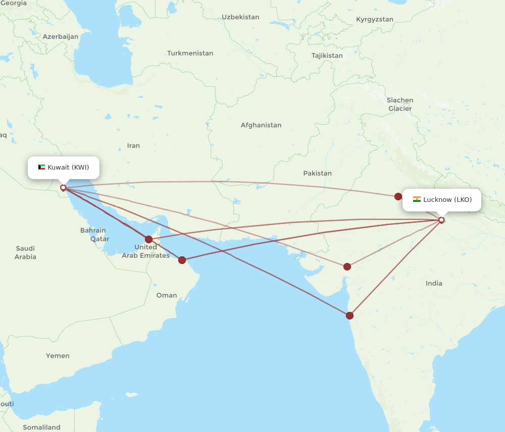 KWI-LKO flight routes